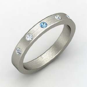  Anahit Band, Round Blue Topaz 14K White Gold Ring with 