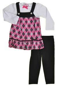 Young Hearts Toddler Girls White W/Plaid Pink Top & Legging Set Size 