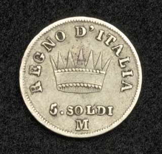 1811, Italy, Kingdom of Napoleon. Nice Silver 5 Soldi Coin. VF+  