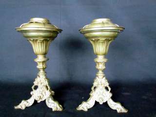 Antique Matching Pair of 1850s Astral Lamp Bases w/Shade Rings  
