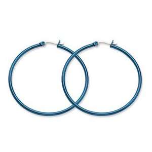  Stainless Steel Blue 50mm Hoop Earrings: Jewelry