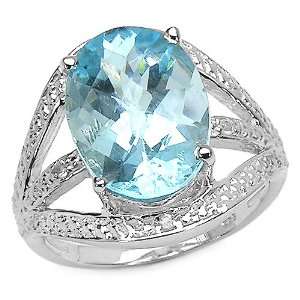    7.55 Carat Genuine Blue & White Topaz .925 Silver Ring: Jewelry
