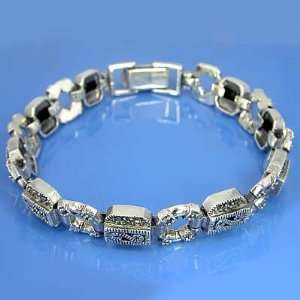   Inch 925 Sterling Silver Marcasite O Linked Bracelet FREE SHIPPING