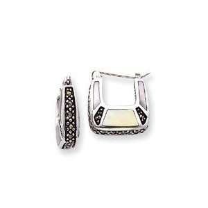    Sterling Silver Mother of Pearl & Marcasite Earrings: Jewelry