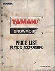 1988 YAMAHA SNOWMOBILE PARTS AND ACCESSORIES PRICE LIST MANUAL