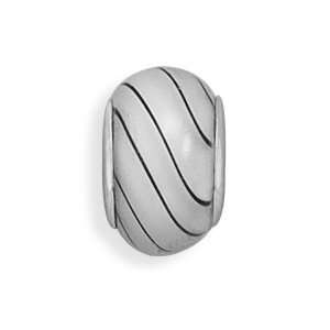 Sterling Silver 10mm White Story Bead Charm With Black Lines Around 
