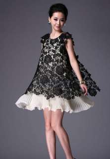 2012 NEW! Korean Lace Pleated Summer Party Cocktail Mini Dress 