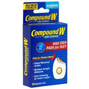 Compound W Wart Remover, Maximum Strength, One Step Pads for Feet, 20 