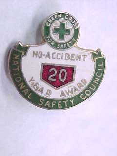 1930s Green Cross Safety Council 20yr No Accident Pin  