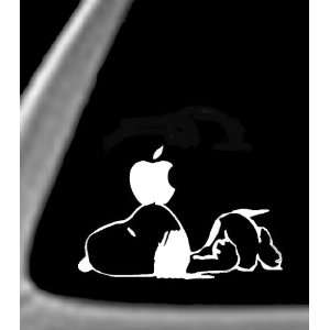  SNOOPY with APPLE ON HIS HEAD White 4.5 Vinyl STICKER 