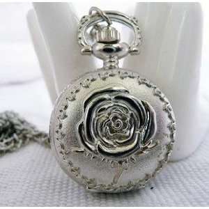  Pocket Watch Necklace of White Steel Color Roses 