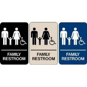  Braille   Family Restroom Sign, Color=White on Blue 