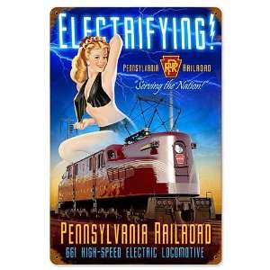  Railroad Pin up Girl Pennsylvania Electric Tin Metal Sign 