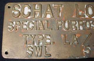 Large Antique Bronze Schat London Special Davit Plaque Sign Nautical 