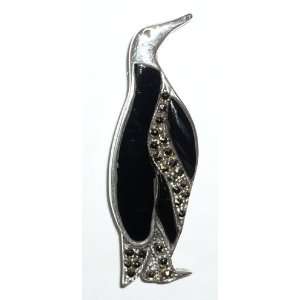  Sterling Silver & Marcasite Penguin Pin: Jewelry