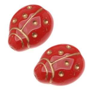 Czech Glass Beads Opaque Red And Gold Lady Bug 11x14mm (10 