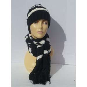  Women Hat and Scarf Set Ladies Winter Scarf and Hat (White 