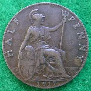  1917 Great Britain (England) Half Penny Coin: Everything 