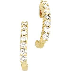  1.00 Ct Diamond J Hoop Earrings in 14K Yellow Gold 