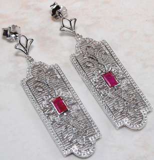 2ct NATURAL RUBY & 925 SOLID STERLING SILVER filigree earrings . The 