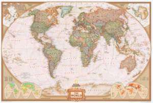 30x43 World Modern Day Antique Wall Map  Framed Edition  