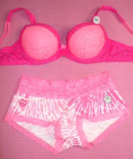 Victoria Secret PINK Lace Wing Demi Bra Boyshort 34B XS  