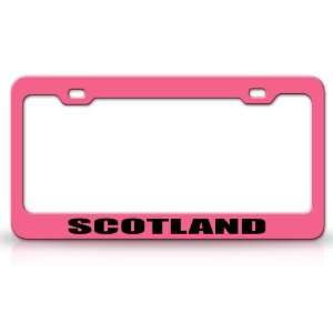 SCOTLAND Country Steel Auto License Plate Frame Tag Holder, Pink/Black