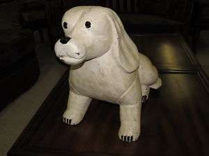 Vintage White Dog Puppy Sculpture Wood Carving  