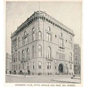  1893 Print Progress Club Building New York City NYC 