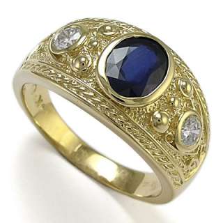 Mens 14k Solid Gold Genuine Sapphire & Diamond Ring Ring Sizes 7 to 