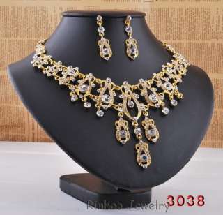 Free H28933 gold plated womens costume clear Necklace Earring 1set 