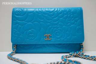   CHANEL TURQUOISE GHW CAMELLIA LEATHER WALLET ON A CHAIN WOC BAG  