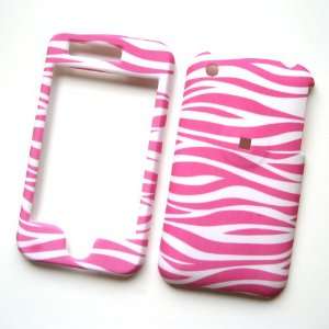   Rubber Feel Leather Paint Cover White and Pink Zebra Cell Phones
