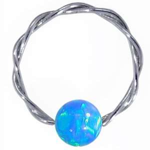   16 Blue Opal Solid 14K White Gold Twisted Captive Bead Ring Jewelry