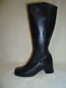 NATURALIZER BOOTS *CHIC* Black Leather Upper Flat Heel Mid Calf Knee 