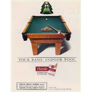  1996 Your Basic Indoor Pool Table Basic Cigarette Print Ad 