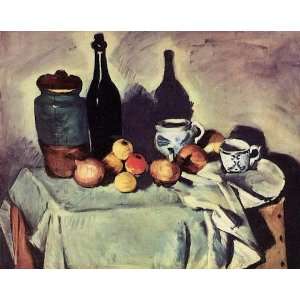 Oil Painting: Post Bottle Cup and Fruit: Paul Cezanne Hand Painted Art 