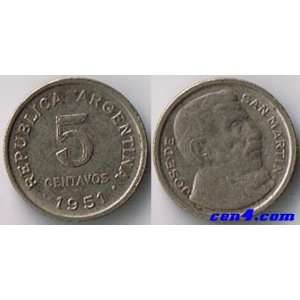  1951 Argentina 5 Centavos 