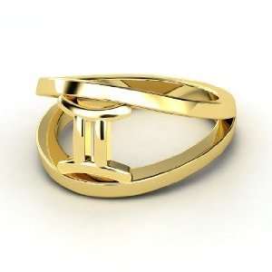  Gemini Zodiac Ring, 14K Yellow Gold Ring: Jewelry