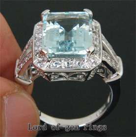   Cut Aquamarine .39ct Diamond 14K White Gold Halo Ring 6.55g!  