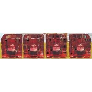   EMERALD COLLECTION SET OF 4 RED GLASS SQUARE VOTIVES: Home Improvement
