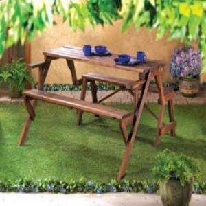 Convertible Folding Garden Picnic Table And Bench Set Wood  