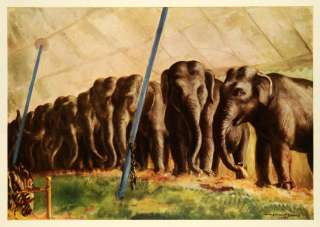 1936 Print Circus Tent Wild Animals Elephants Zebra John Steuart Curry 