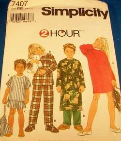 Simplicity Pattern 7407 Child Pajamas,Nightshirts,Robe  