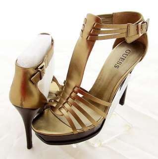 GUESS BY MARCIANO BRONZE STRAPPY PLATFORM LEATHER SANDALS HEELS SHOES 