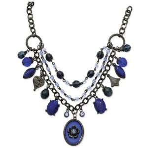  Black plated Dark Blue Crystal Enamel 16 Inch Necklace 