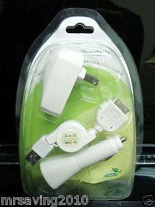   RETRACTABLE CABLE, CAR & HOME CHARGER FOR IPHONE IPOD NANO TOUCH WHITE