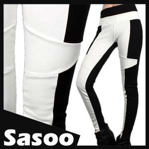   waisted BLACK WHITE MIX footless leggings tights skinny pants trousers
