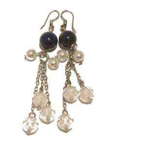   Earrings 09 Blue White Bead Chain Dangle Crystal Gemstone 3 Jewelry