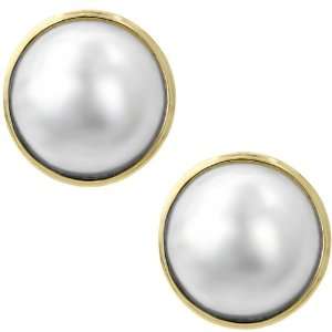  14k Gold Cultured Mabe Pearl French Clip Earrings Jewelry